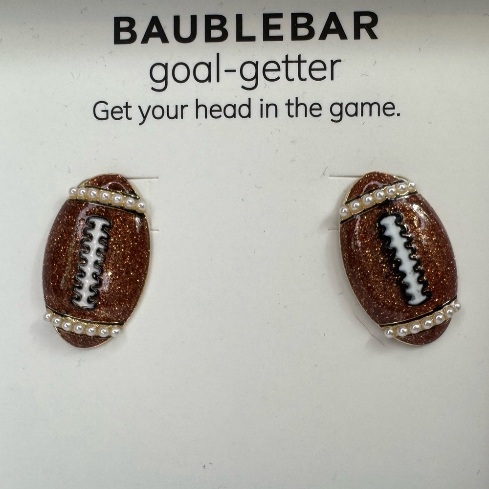 BaubleBar Glittering Brown Football Earrings - Picture 2 of 2